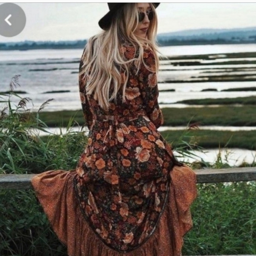FARM Rio Madrid Floral Wrap Maxi Dress in Rust, Mustard & Olive - Picture 3 of 4